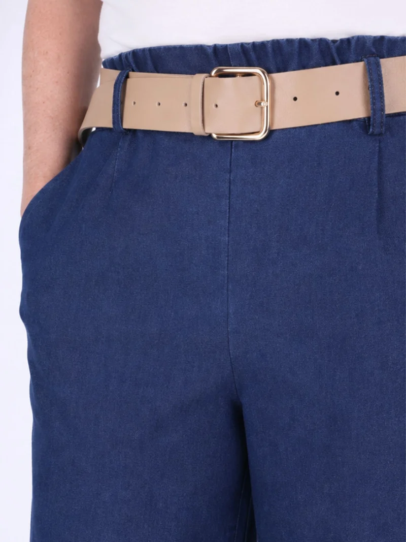 Dunkelblaue Damenhose im Boho-Stil mit weitem Bein