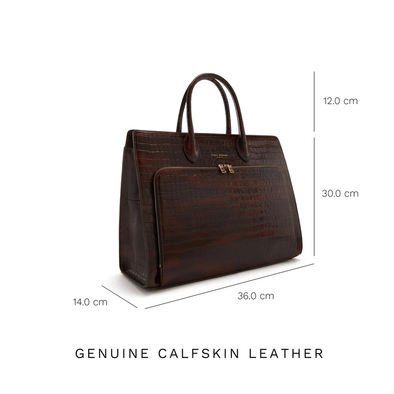 Isabel Bernard Honoré Nadine Kroko Leder Handtasche braun aus Kalbsleder IB25034