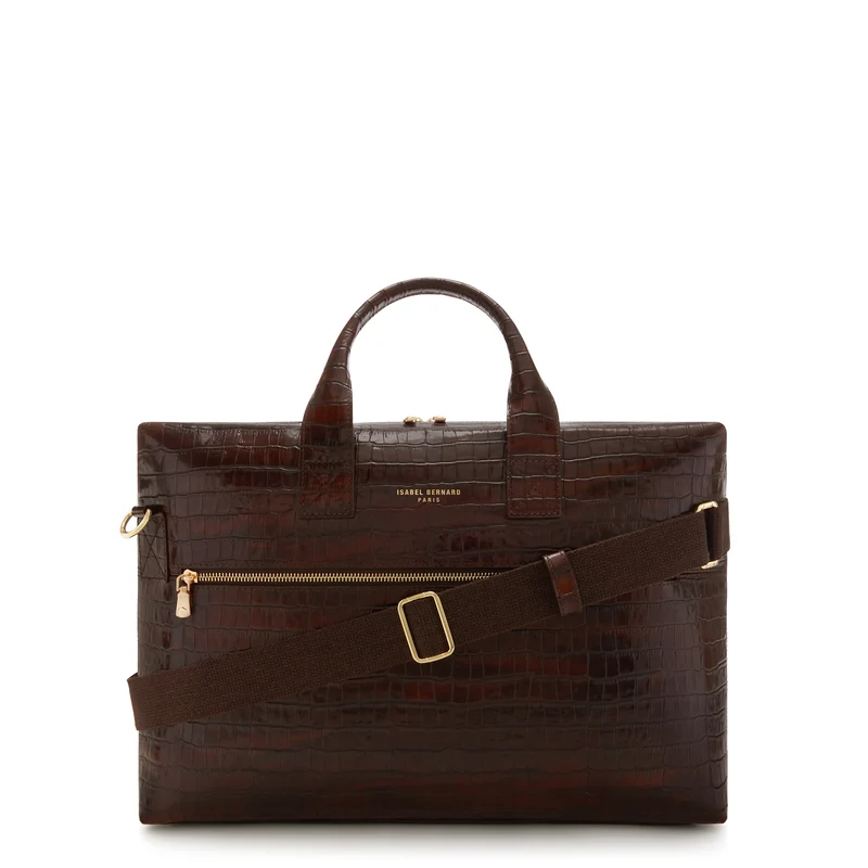 Isabel Bernard Honoré Anique Kroko Handtasche aus braunem Kalbsleder IB25073