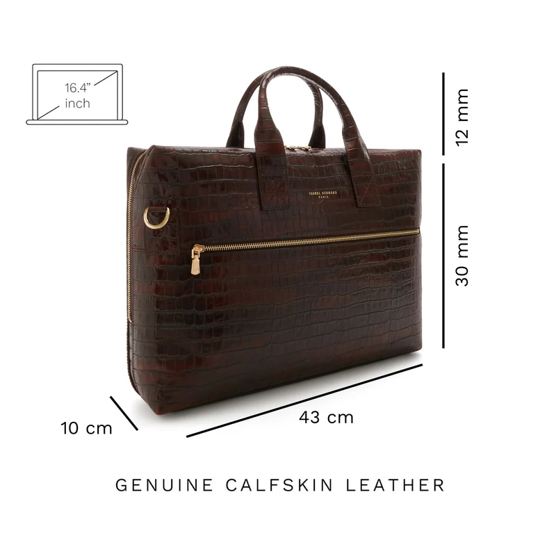 Isabel Bernard Honoré Anique Kroko Handtasche aus braunem Kalbsleder IB25073