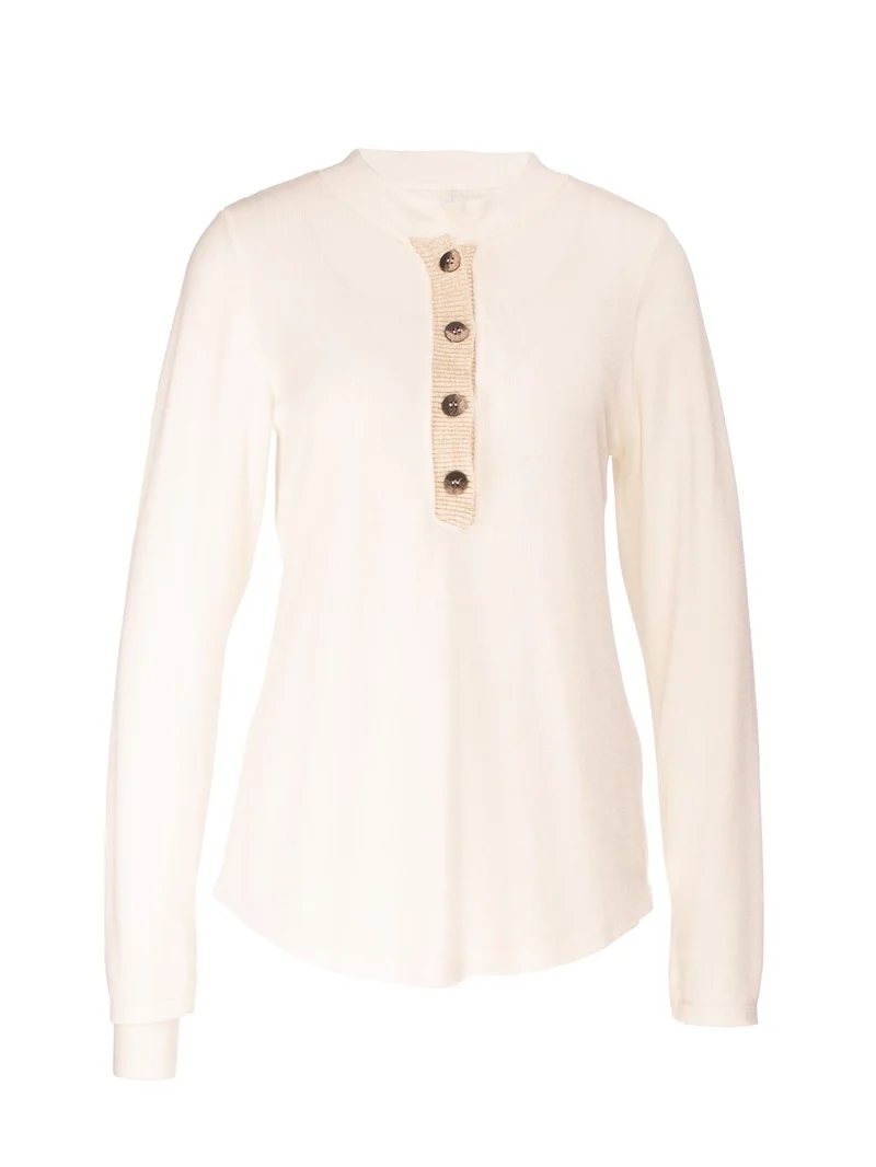 Splash of Color Strick Shirt Knopfleiste