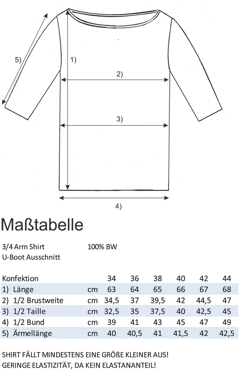 Shirt 3/4 Arm Baumwolle Weiß