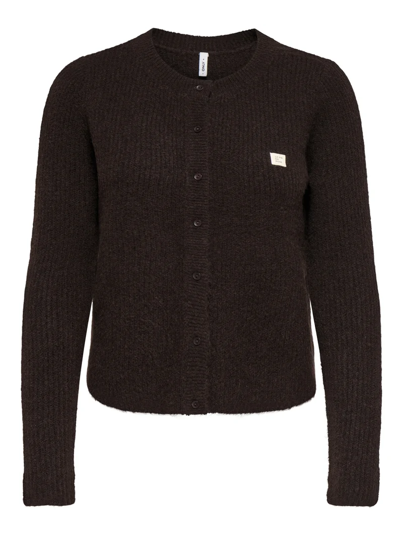 ONLVIGGA LS O-NECK BADGE CARDIGAN K, Coffee Bean/Mel/Fmop Button