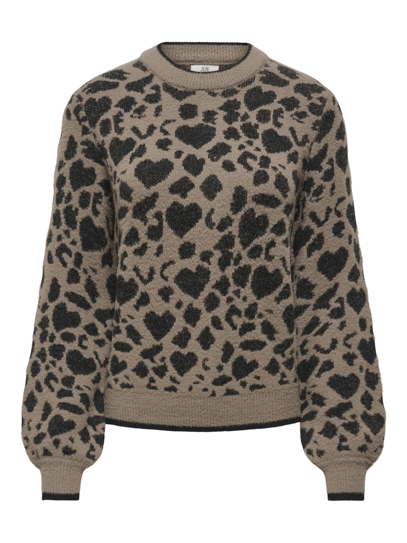 JDYLORRAINE ANIMAL L/S PULLOVER KNT, Walnut/BLACK LEOPARD HEARTS