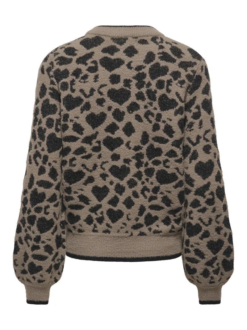 JDYLORRAINE ANIMAL L/S PULLOVER KNT, Walnut/BLACK LEOPARD HEARTS
