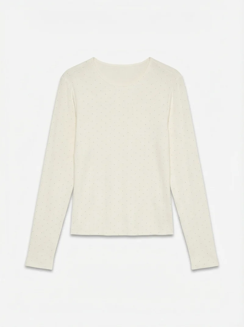 VMNORMA L/S O-NECK TOP JRS BTQ, Birch/SILVER RHINESTONES