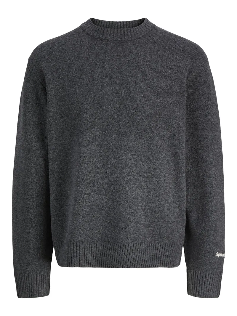 JORNORREBRO KNIT CREW NECK SN, Dark Grey Melange