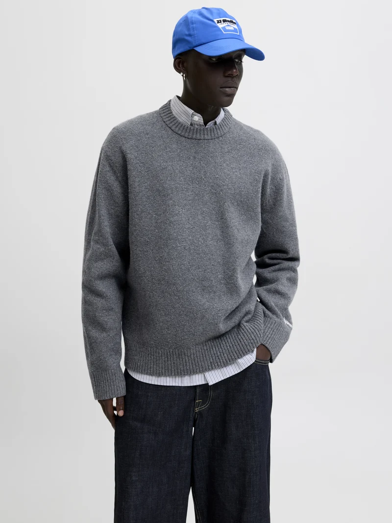 JORNORREBRO KNIT CREW NECK SN, Dark Grey Melange
