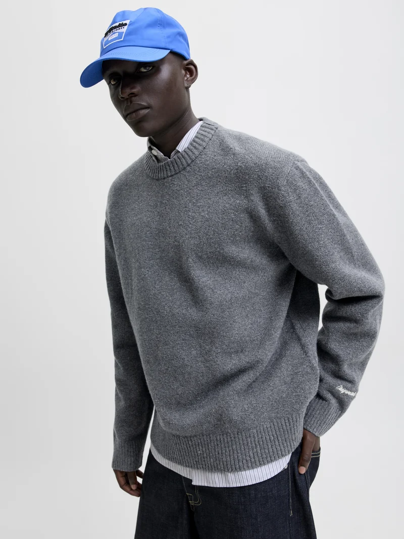 JORNORREBRO KNIT CREW NECK SN, Dark Grey Melange