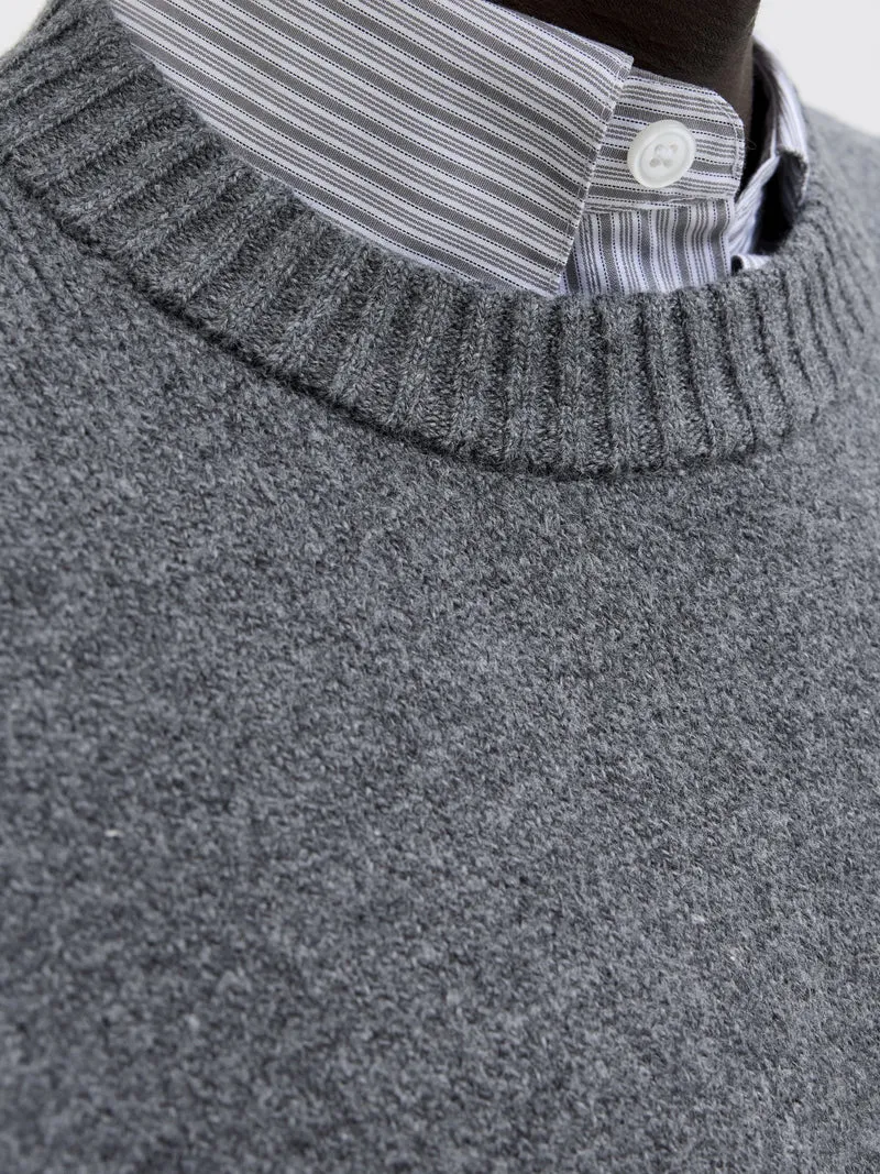 JORNORREBRO KNIT CREW NECK SN, Dark Grey Melange
