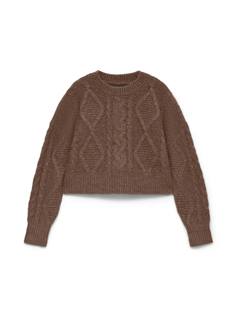 VMCHER LS O-NECK PULLOVER, Cocoa Brown/MELANGE