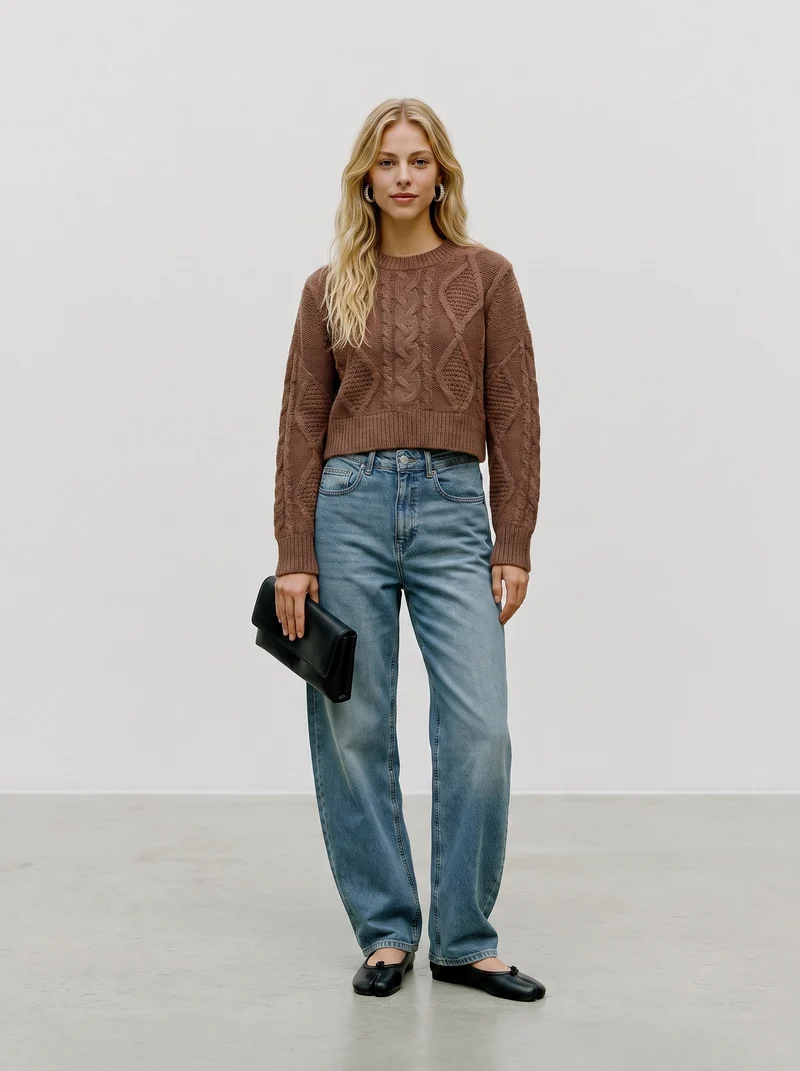 VMCHER LS O-NECK PULLOVER, Cocoa Brown/MELANGE
