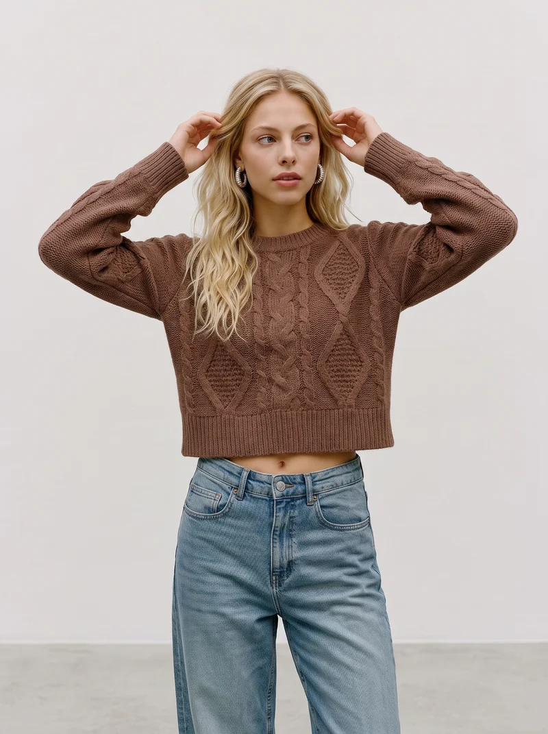 VMCHER LS O-NECK PULLOVER, Cocoa Brown/MELANGE