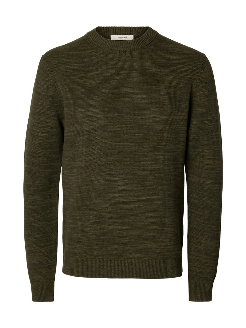 SLMDANE LS KNIT REG STRUC CREW NECK, Forest Night/Kalamata Twist