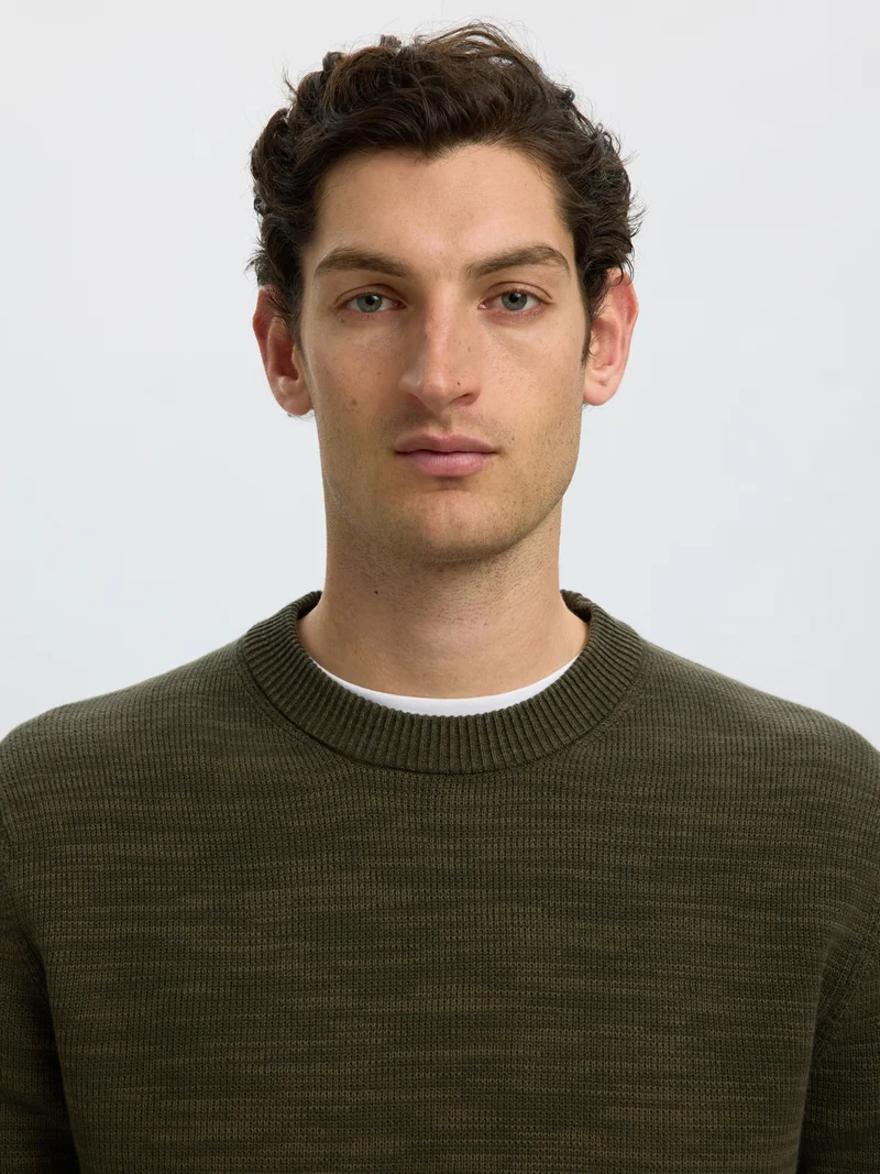 SLMDANE LS KNIT REG STRUC CREW NECK, Forest Night/Kalamata Twist