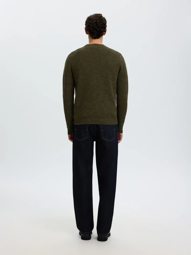 SLMDANE LS KNIT REG STRUC CREW NECK, Forest Night/Kalamata Twist