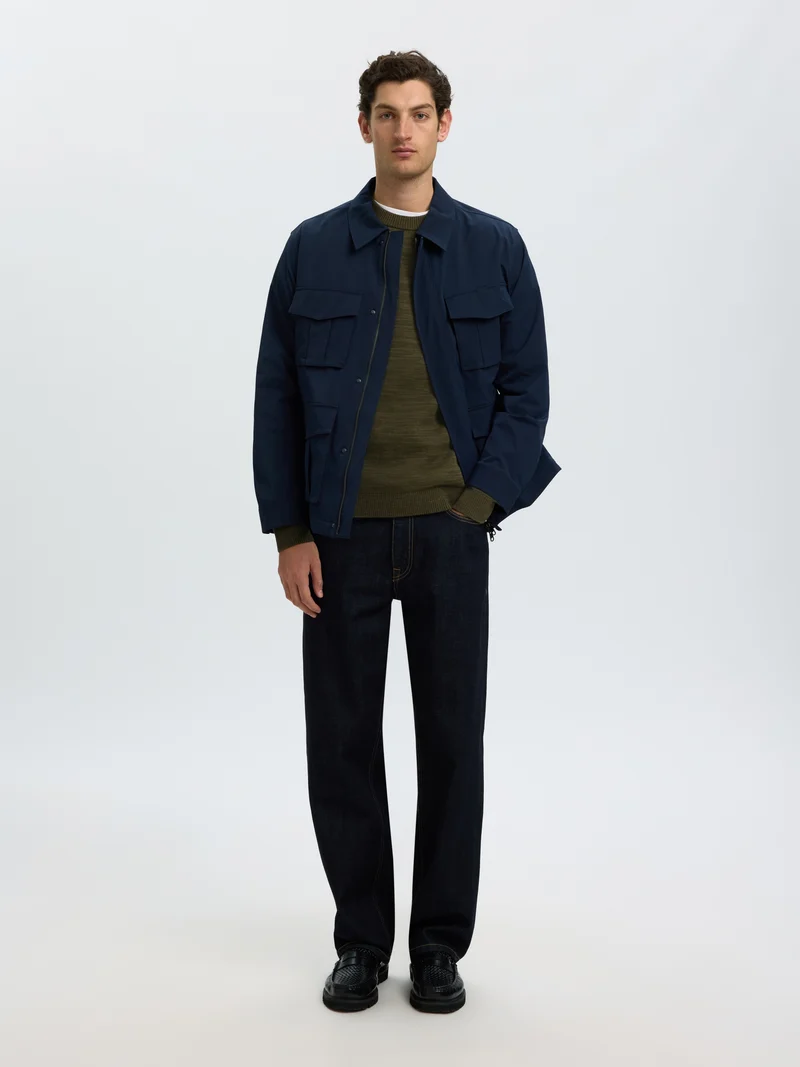 SLMDANE LS KNIT REG STRUC CREW NECK, Forest Night/Kalamata Twist