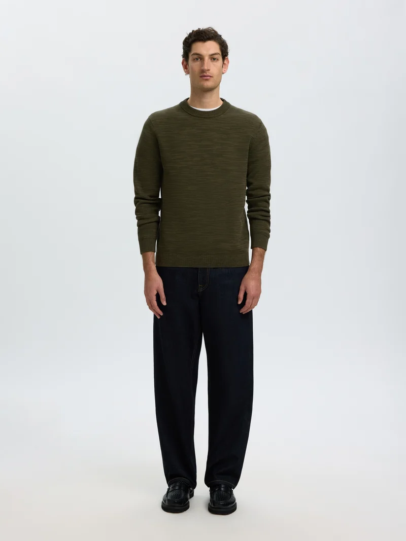 SLMDANE LS KNIT REG STRUC CREW NECK, Forest Night/Kalamata Twist