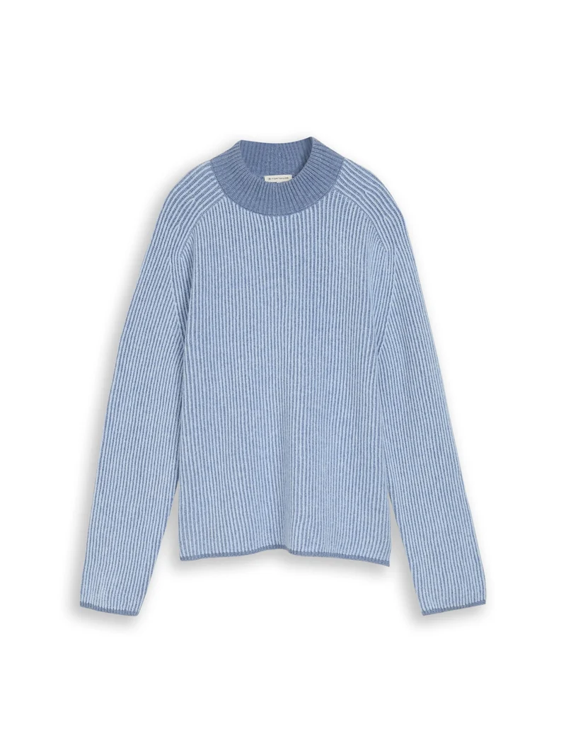 knit plaited rib crewneck, fern blue structure