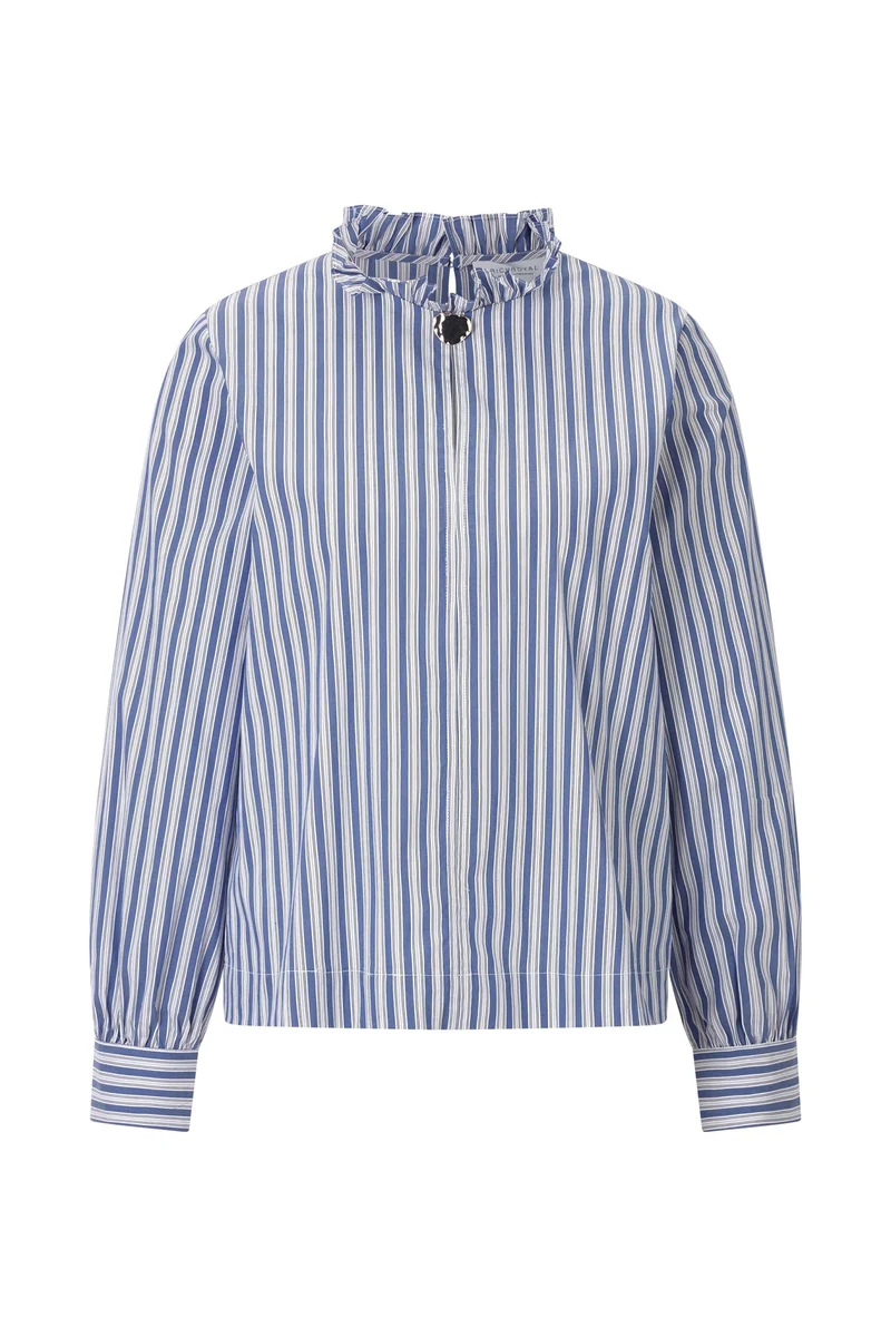 Cotton Striped Ruffle Blouse, midnight blue