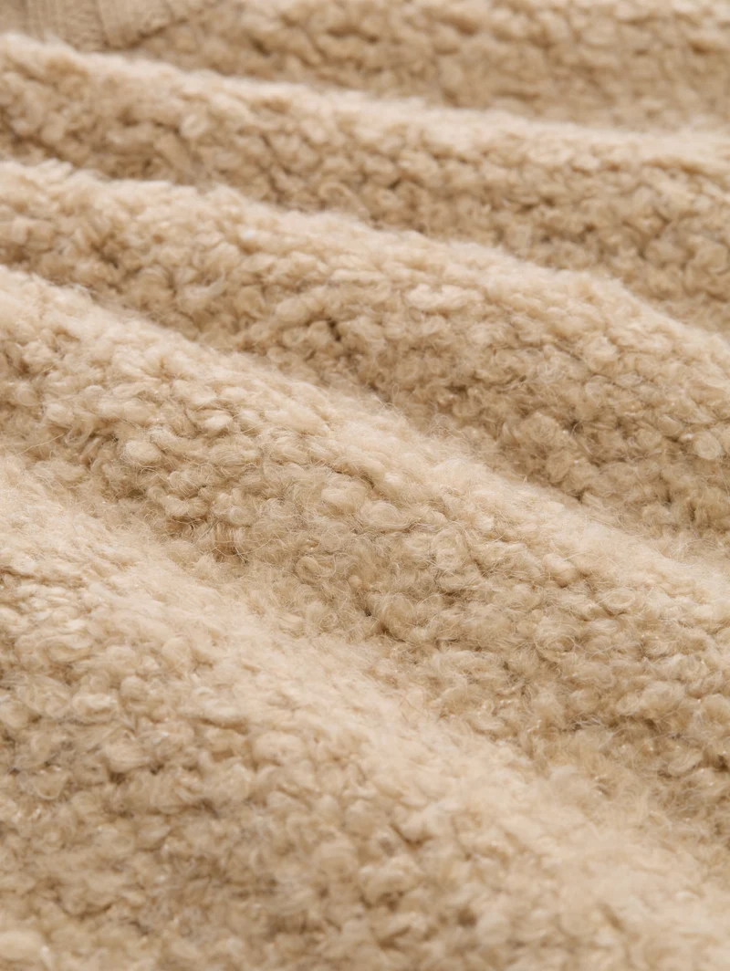 knit bouclé vest with zipper, gravel beige melange