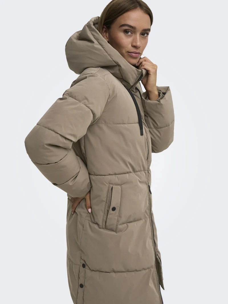 JDYBLAIR LONG HOOD PUFFER OTW SIJ, Walnut/CONTRAST BLACK