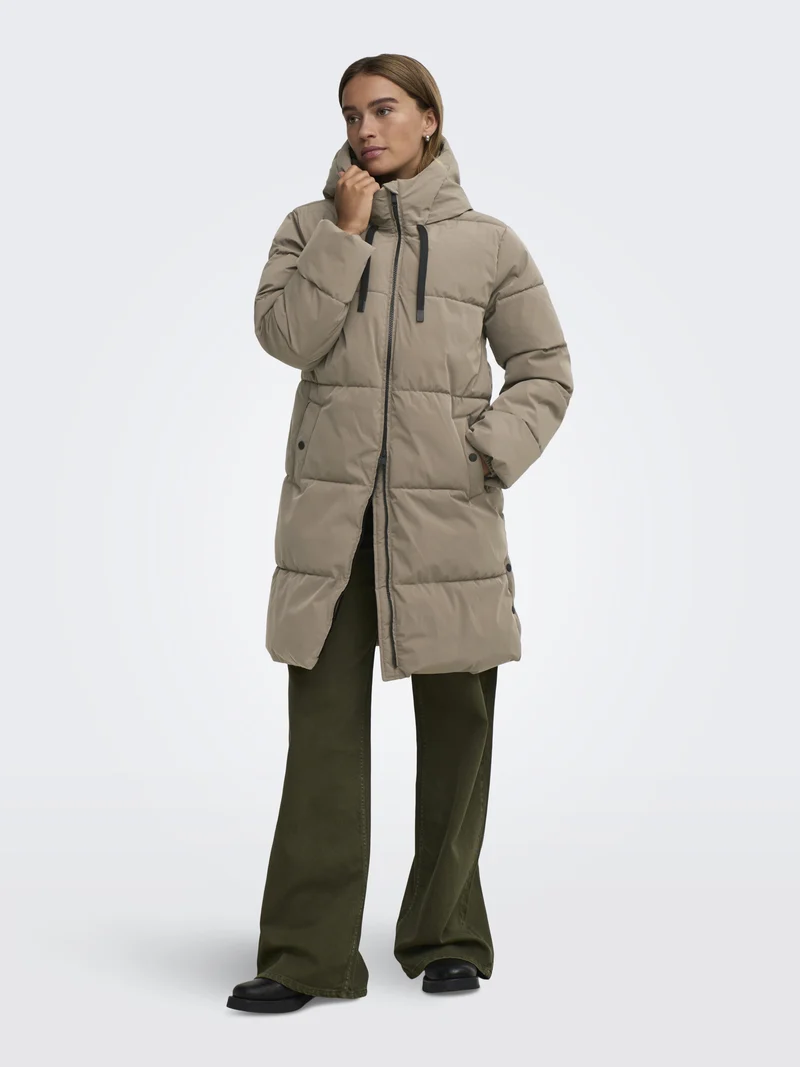 JDYBLAIR LONG HOOD PUFFER OTW SIJ, Walnut/CONTRAST BLACK