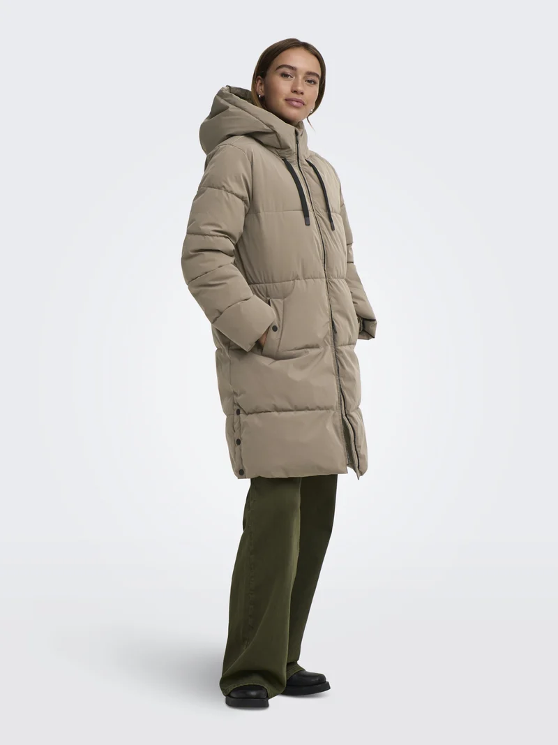 JDYBLAIR LONG HOOD PUFFER OTW SIJ, Walnut/CONTRAST BLACK
