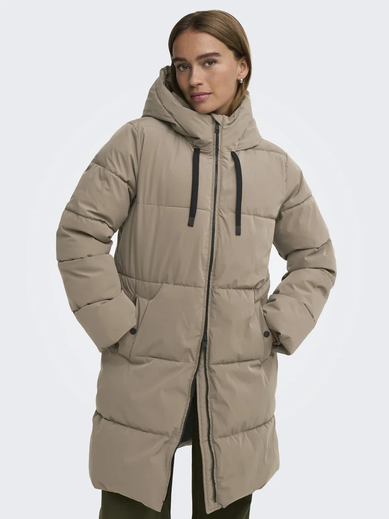 JDYBLAIR LONG HOOD PUFFER OTW SIJ, Walnut/CONTRAST BLACK