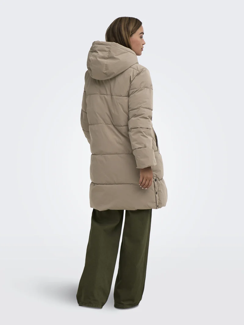JDYBLAIR LONG HOOD PUFFER OTW SIJ, Walnut/CONTRAST BLACK