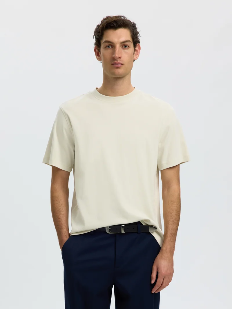 SLMTAJ MID WGT PEACH SS O-NECK TEE, Silver Birch