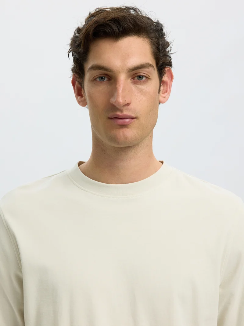 SLMTAJ MID WGT PEACH SS O-NECK TEE, Silver Birch