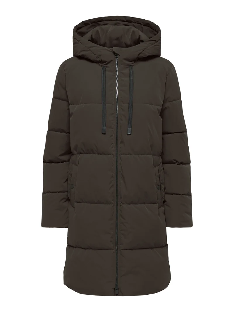 JDYBLAIR LONG HOOD PUFFER OTW SIJ, Chocolate Torte/CONTRAST BLACK
