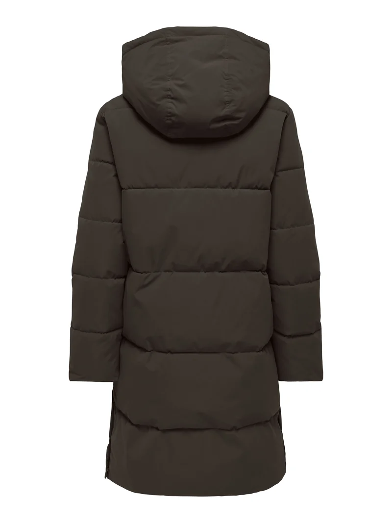 JDYBLAIR LONG HOOD PUFFER OTW SIJ, Chocolate Torte/CONTRAST BLACK