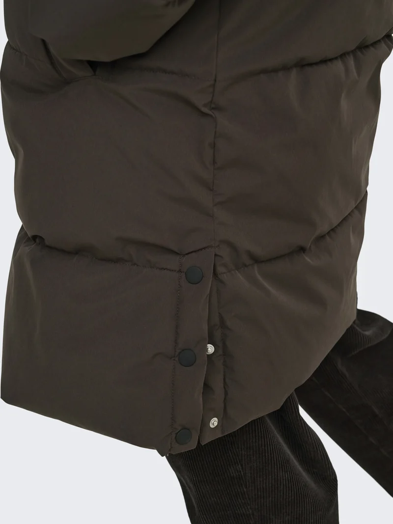 JDYBLAIR LONG HOOD PUFFER OTW SIJ, Chocolate Torte/CONTRAST BLACK