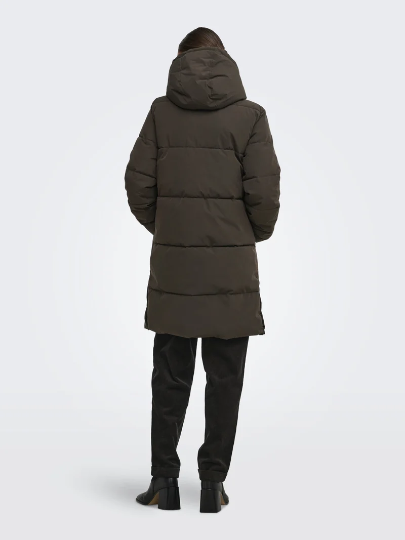 JDYBLAIR LONG HOOD PUFFER OTW SIJ, Chocolate Torte/CONTRAST BLACK
