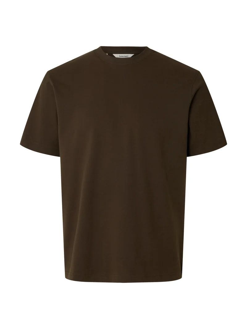 SLMTAJ MID WGT PEACH SS O-NECK TEE, Turkish Coffee