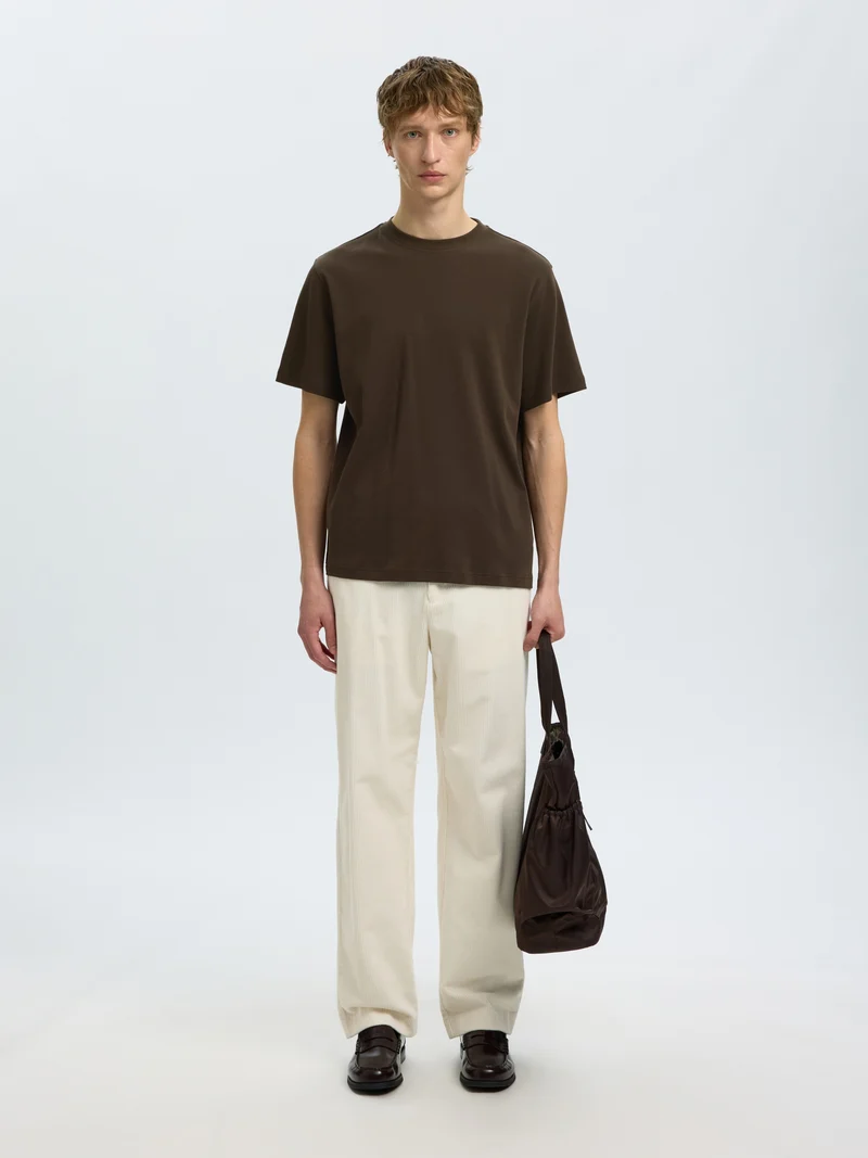 SLMTAJ MID WGT PEACH SS O-NECK TEE, Turkish Coffee