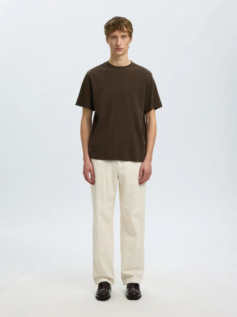SLMTAJ MID WGT PEACH SS O-NECK TEE, Turkish Coffee