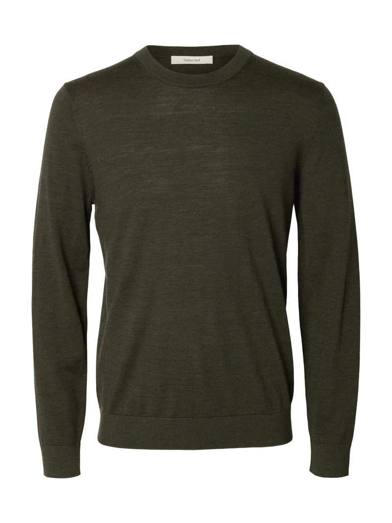 SLMTRAY LS KNIT REG MERINO CREW NOO, Forest Night