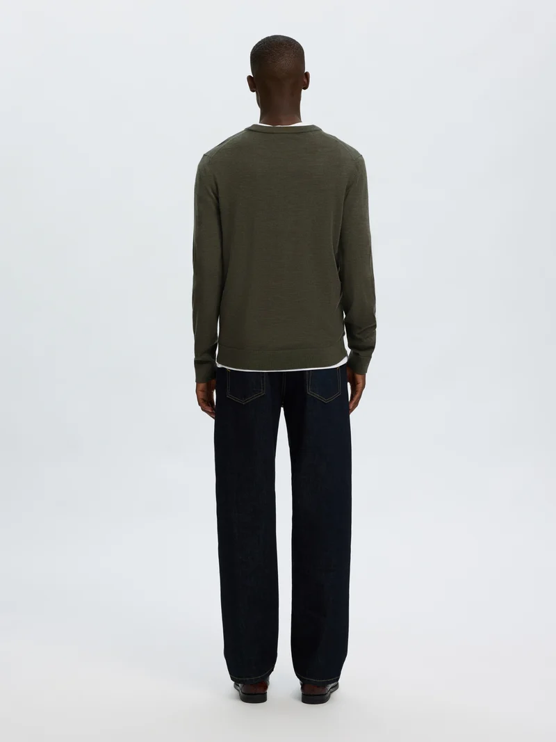 SLMTRAY LS KNIT REG MERINO CREW NOO, Forest Night