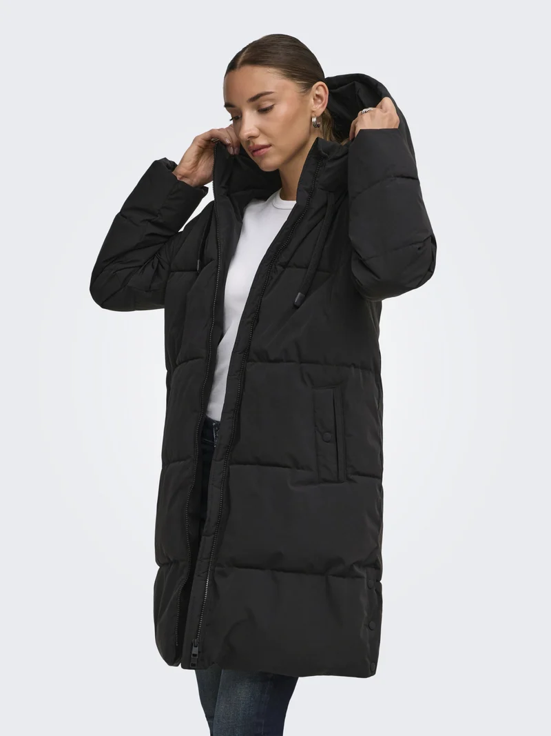JDYBLAIR LONG HOOD PUFFER OTW SIJ, Black/CONTRAST BLACK