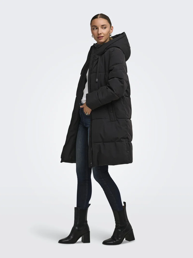 JDYBLAIR LONG HOOD PUFFER OTW SIJ, Black/CONTRAST BLACK