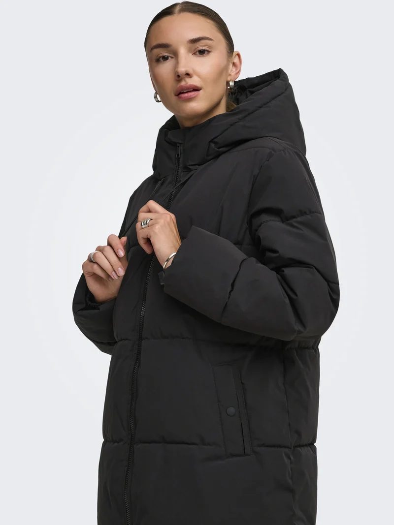 JDYBLAIR LONG HOOD PUFFER OTW SIJ, Black/CONTRAST BLACK