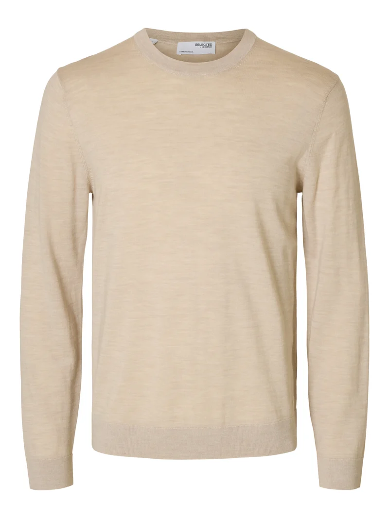SLMTRAY LS KNIT REG MERINO CREW NOO, Oatmeal/Melange