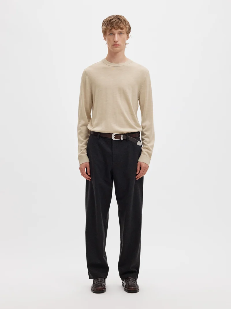 SLMTRAY LS KNIT REG MERINO CREW NOO, Oatmeal/Melange