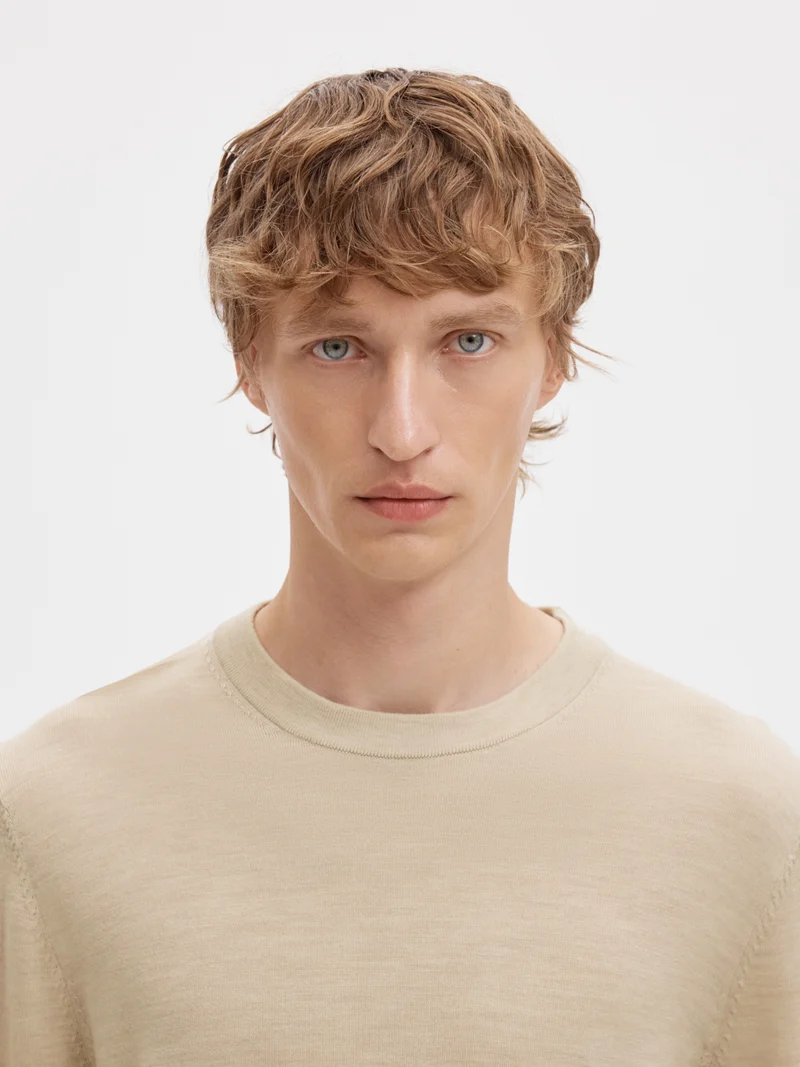 SLMTRAY LS KNIT REG MERINO CREW NOO, Oatmeal/Melange