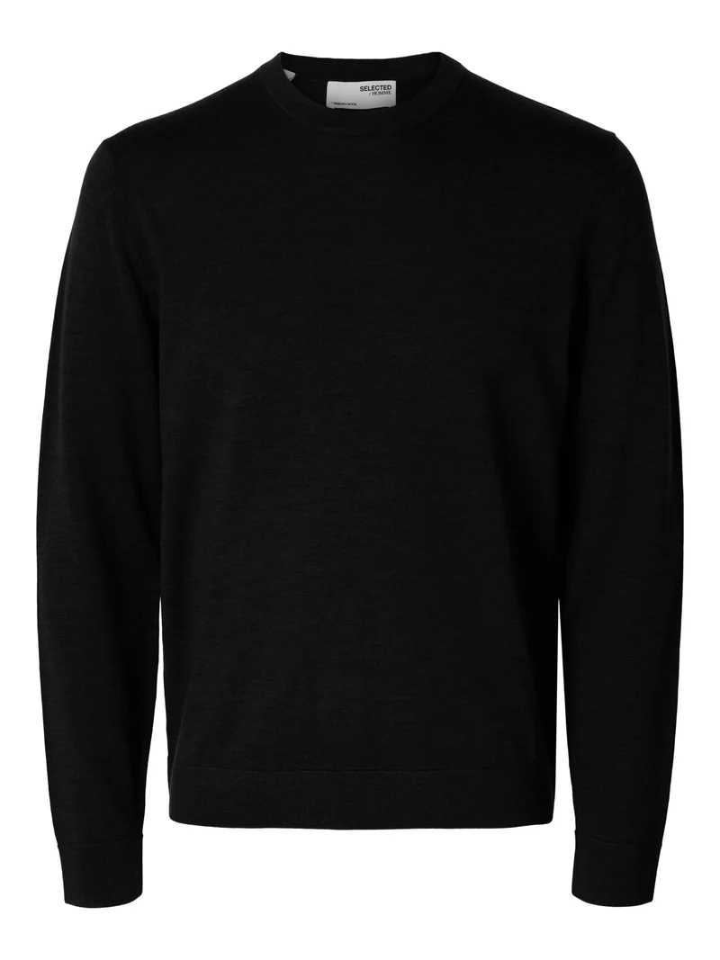SLMTRAY LS KNIT REG MERINO CREW NOO, Black