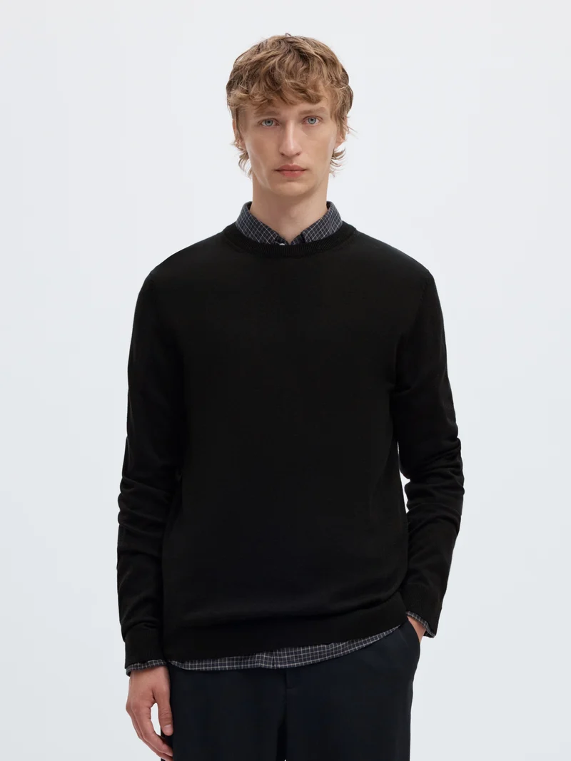 SLMTRAY LS KNIT REG MERINO CREW NOO, Black