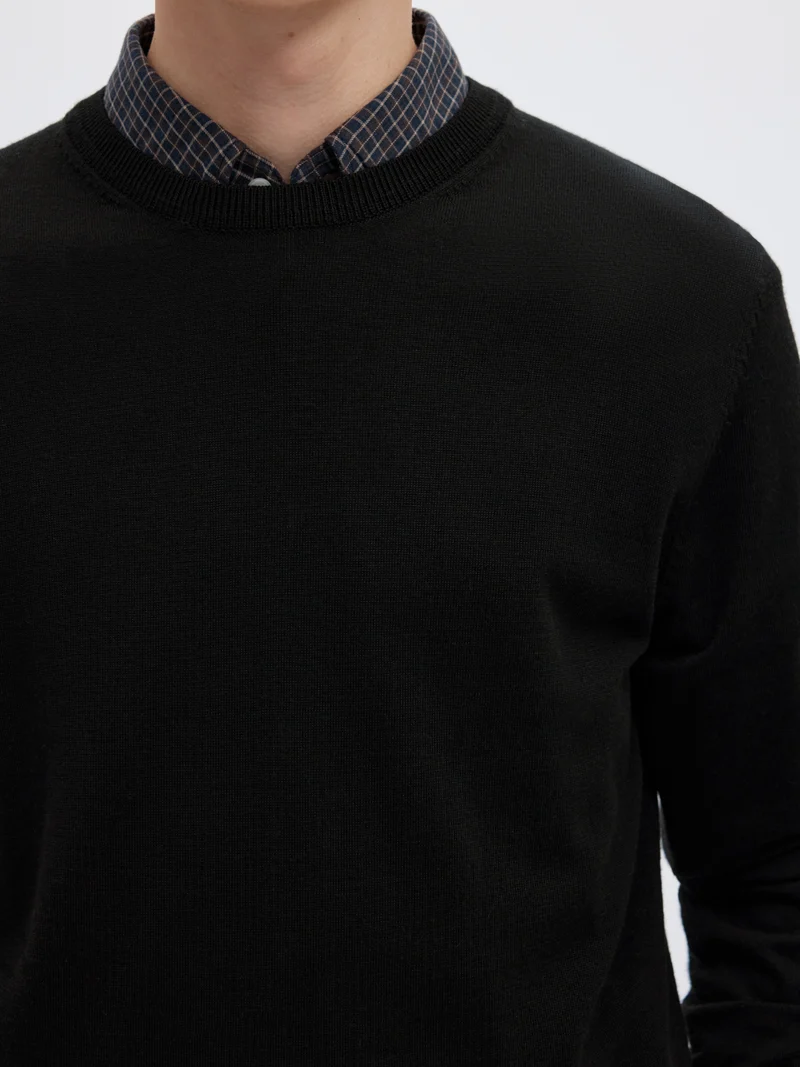 SLMTRAY LS KNIT REG MERINO CREW NOO, Black